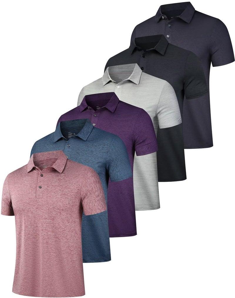 OYGSieg 6 Pack Mens Polo Shirts Performance Short Sleeve Golf Shirt Moisture Wicking Athletic Casual Collared T-Shirt SetA M - Image 1