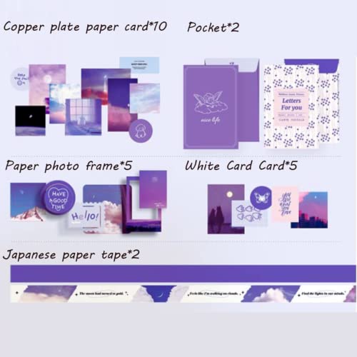 The AutoStory Scrapbook Kit A6 Junk Journal Notebook Cute Stickers Decorative Paper Washi Tape DIY Craft Art Diary Planner Decor Keepsake Gift Teens Girls Space (Letter from The Moon, Purple) - Image 4