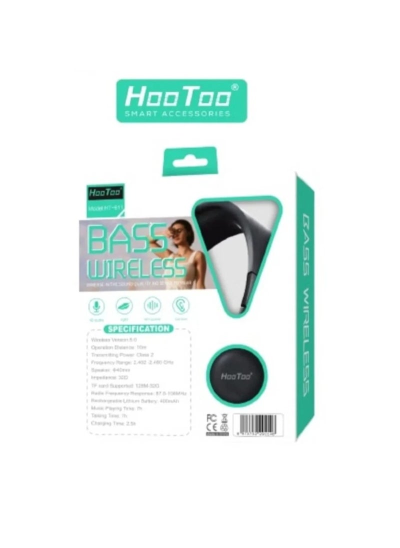 HooToo - HT-711 Bass Wireless Over-Ear Headphones Compatible with all mobile phones music players portable gaming devices and computers. Built-in mic with Call Answer Call End Mute button. Black from Hootoo - Image 1
