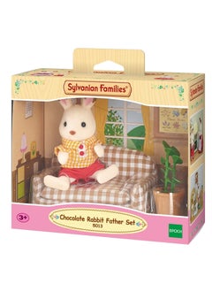 Chocolate Rabbit Father Set | Includes Gingham Sofa, Leafy Plant, Flower Painting, and Figure in Casual Outfit | Complements Cosy Cottage Starter Home | Ages 3 & Up