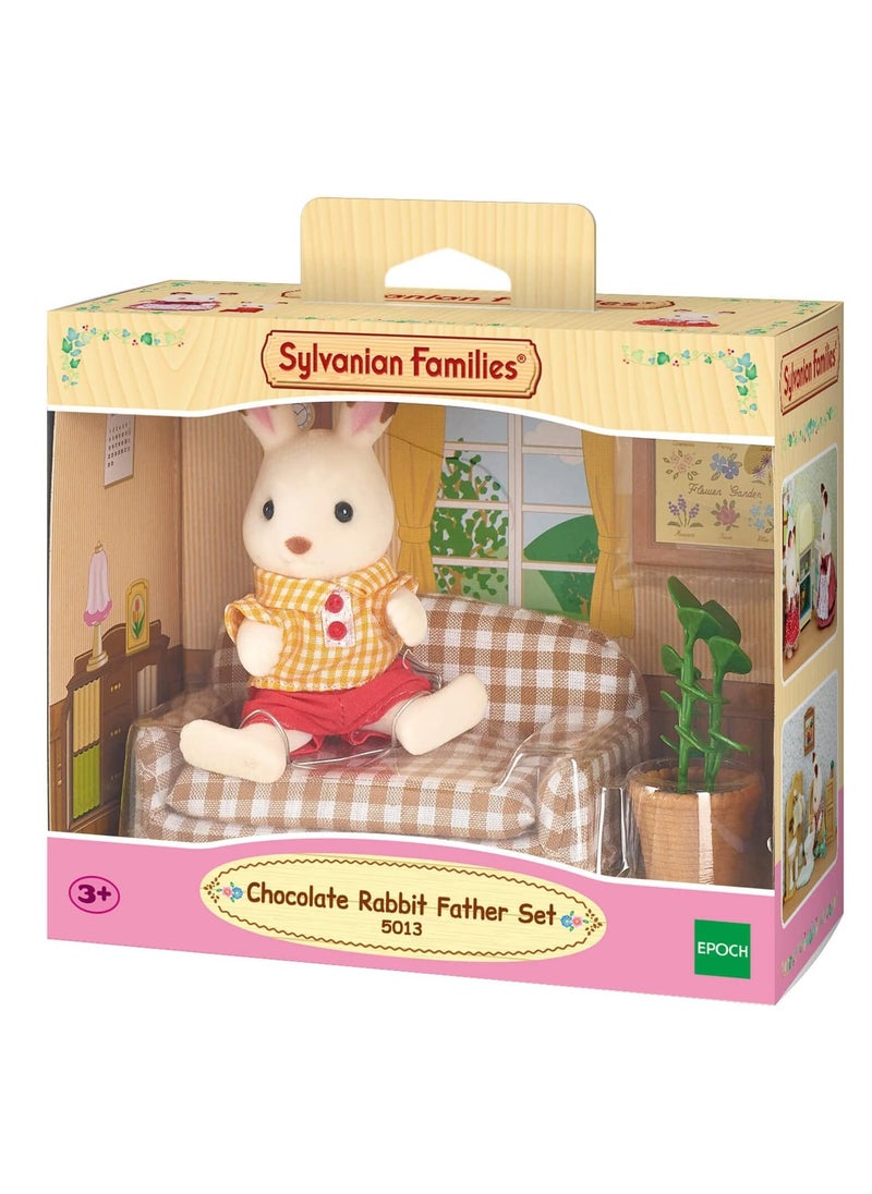 Sylvanian Families - Chocolate Rabbit Father Set | Includes Gingham Sofa, Leafy Plant, Flower Painting, and Figure in Casual Outfit | Complements Cosy Cottage Starter Home | Ages 3 & Up - Image 1