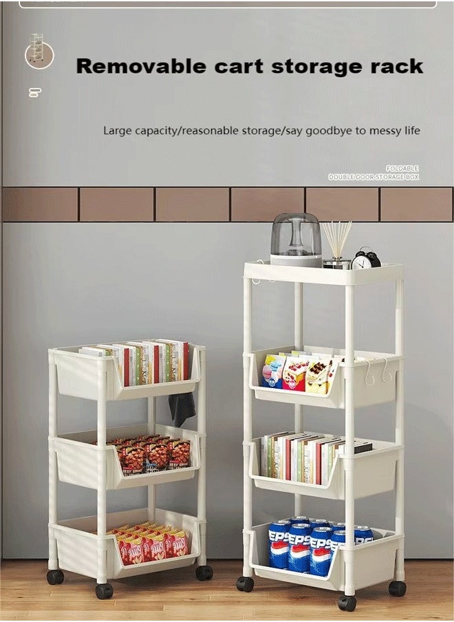 Reelyo 4-Tier Plastic Rolling Utility Cart with Handle, Multi-Functional Storage Trolley for Office, Living Room, Kitchen, Movable Storage Organizer with Wheels, White  - Image 3