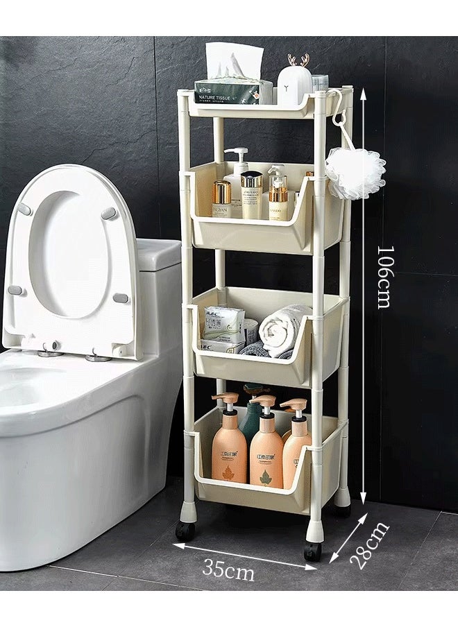 Reelyo 4-Tier Plastic Rolling Utility Cart with Handle, Multi-Functional Storage Trolley for Office, Living Room, Kitchen, Movable Storage Organizer with Wheels, White  - Image 2