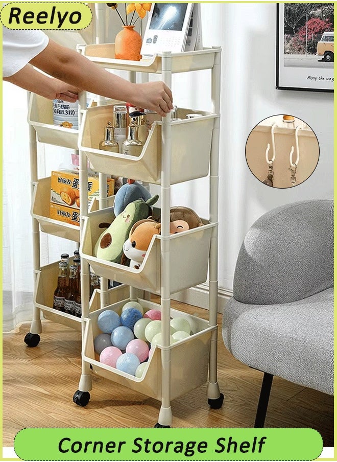 Reelyo 4-Tier Plastic Rolling Utility Cart with Handle, Multi-Functional Storage Trolley for Office, Living Room, Kitchen, Movable Storage Organizer with Wheels, White  - Image 1