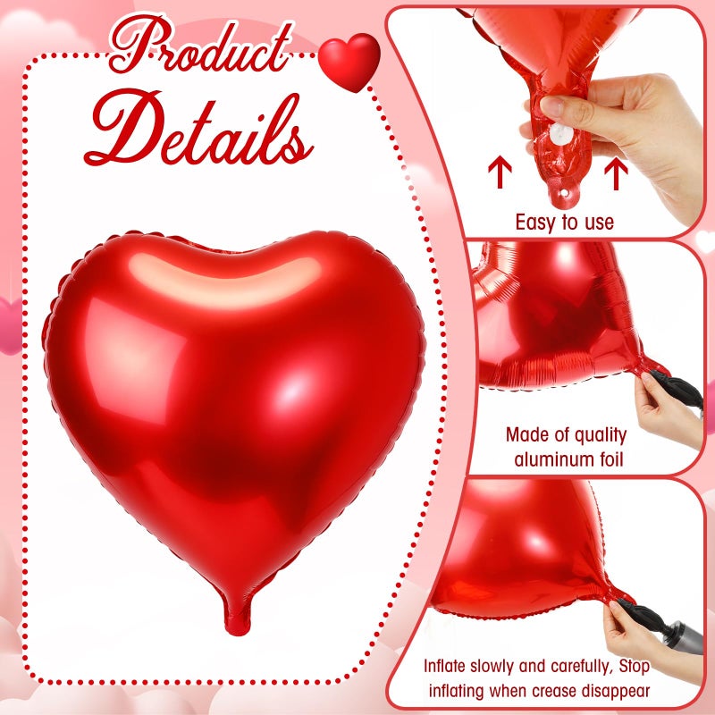 Jenaai 30 Sets Valentine Heart Foil Balloons Bulk, 30 18" Heart Balloons, 30 Satin Bows for Balloon and 2 Pcs Ribbons, Love Foil Balloon for Valentine Party Supplies Wedding Bridal(Red) - Image 4