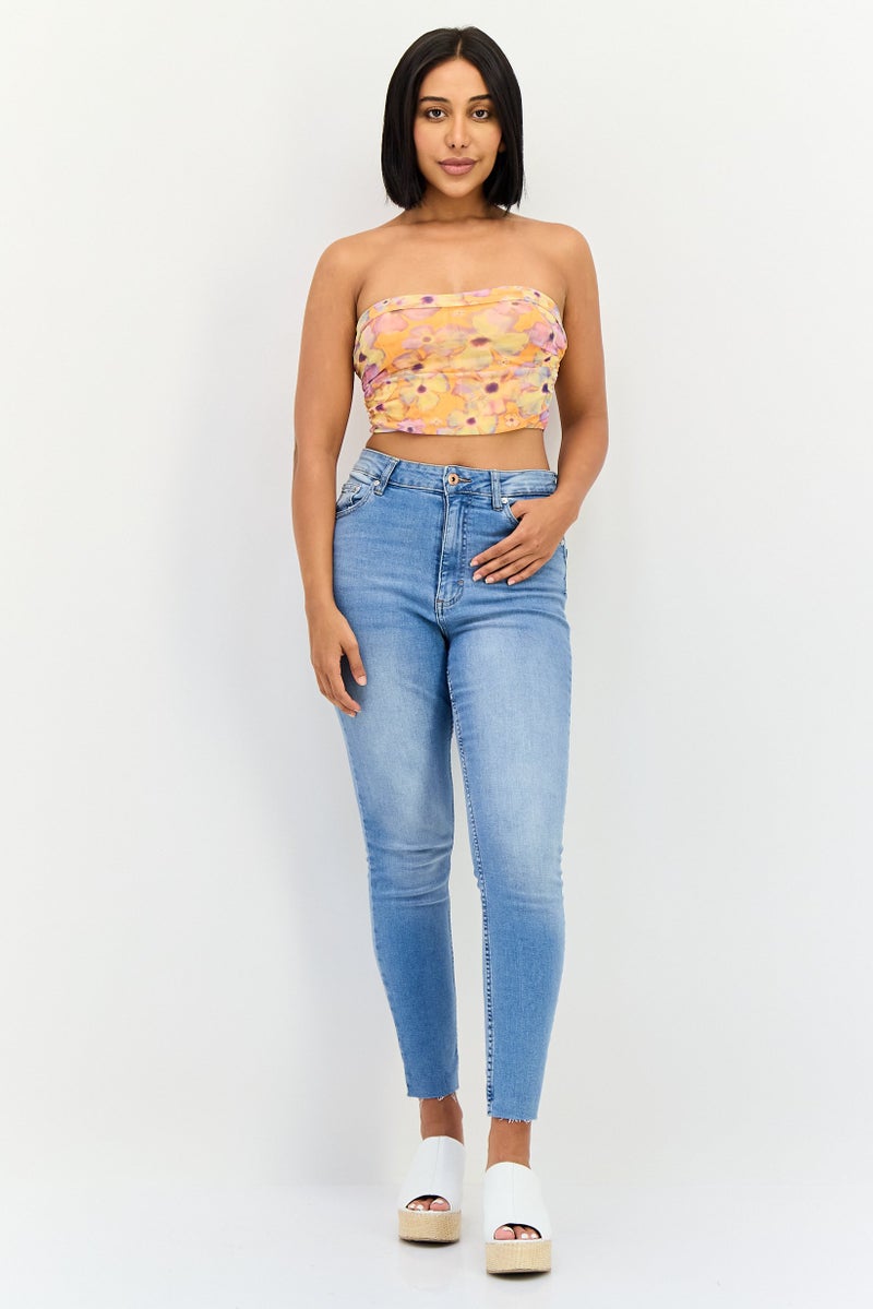Bershka بلوزة نسائية بدون حمالات بطبعة زهور، متعددة الألوان - Image 4