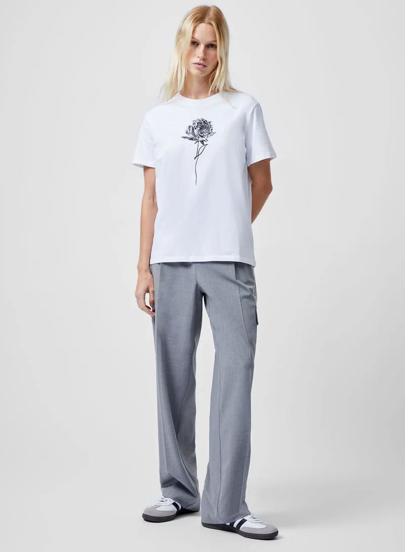 French Connection Linen White Printed Regular Cotton Crew Neck T-Shirt for Women | Best Price UAE