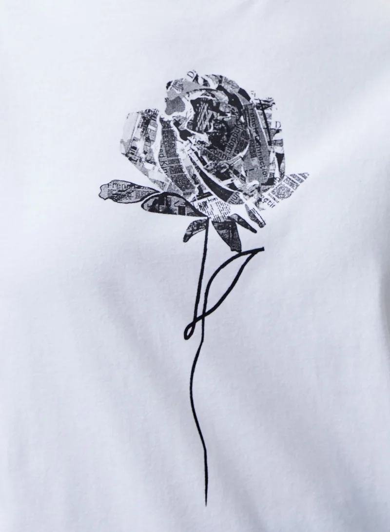 French Connection Linen White Printed Regular Cotton Crew Neck T-Shirt for Women | Best Price UAE