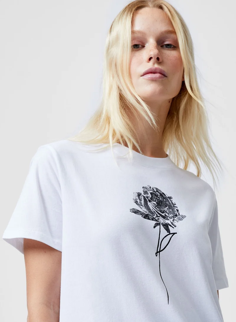 French Connection Linen White Printed Regular Cotton Crew Neck T-Shirt for Women | Best Price UAE