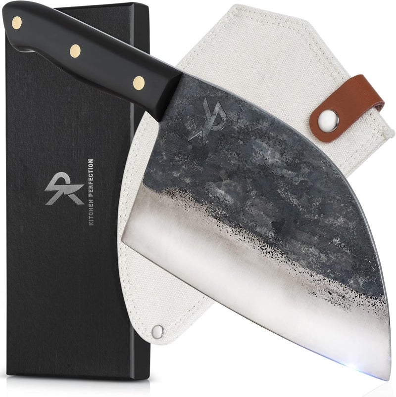 Kitchen perfection Handmade Meat Cleaver Knife For Meat Cutting - Professional 7" Serbian Chef Knife – Made of High Carbon Steel – Hand Sharpen Butcher Knife w/Canvas Sheath, Unique Gifts For Men - Image 1
