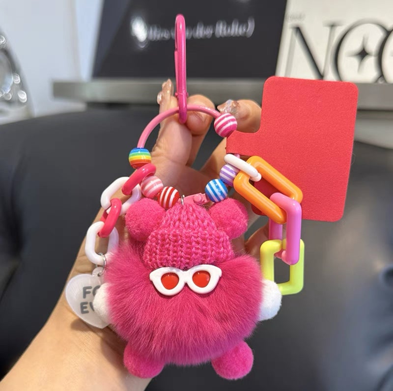 Purely Handmade Rex Rabbit Fur Coal Ball Monster Doll Pendant DIY Keychain Doll Bag Backpack Phone Charm - Image 1
