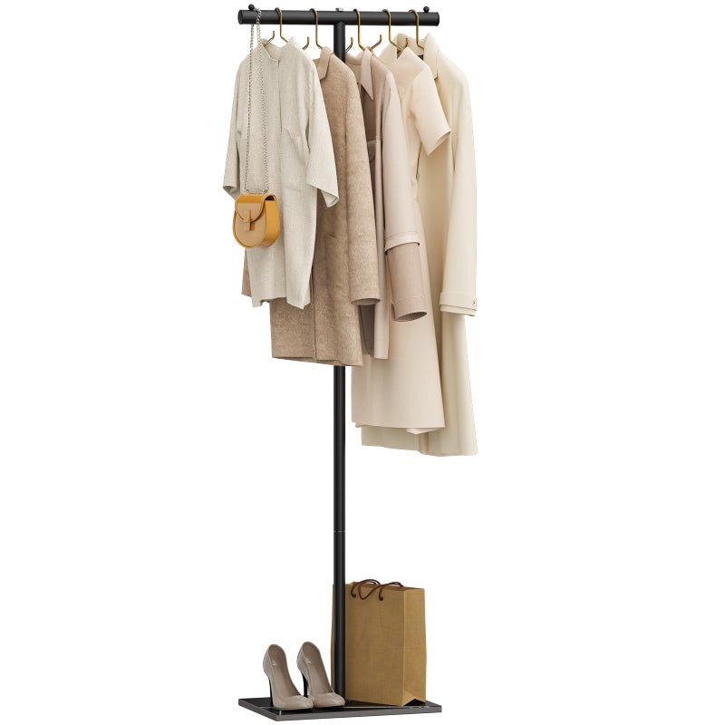 OUTBROS T-shaped Coat Rack Freestanding, Modern Clothes Rack with Rock Slab Base, Heavy-duty Metal Coat Hanging Rack for Boutiques, Hallway, Entryway, 68.9 Inches High, Black - Image 1