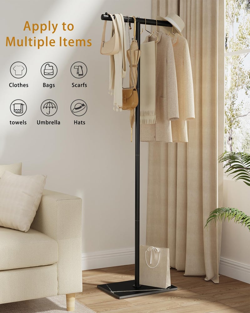 OUTBROS T-shaped Coat Rack Freestanding, Modern Clothes Rack with Rock Slab Base, Heavy-duty Metal Coat Hanging Rack for Boutiques, Hallway, Entryway, 68.9 Inches High, Black - Image 3