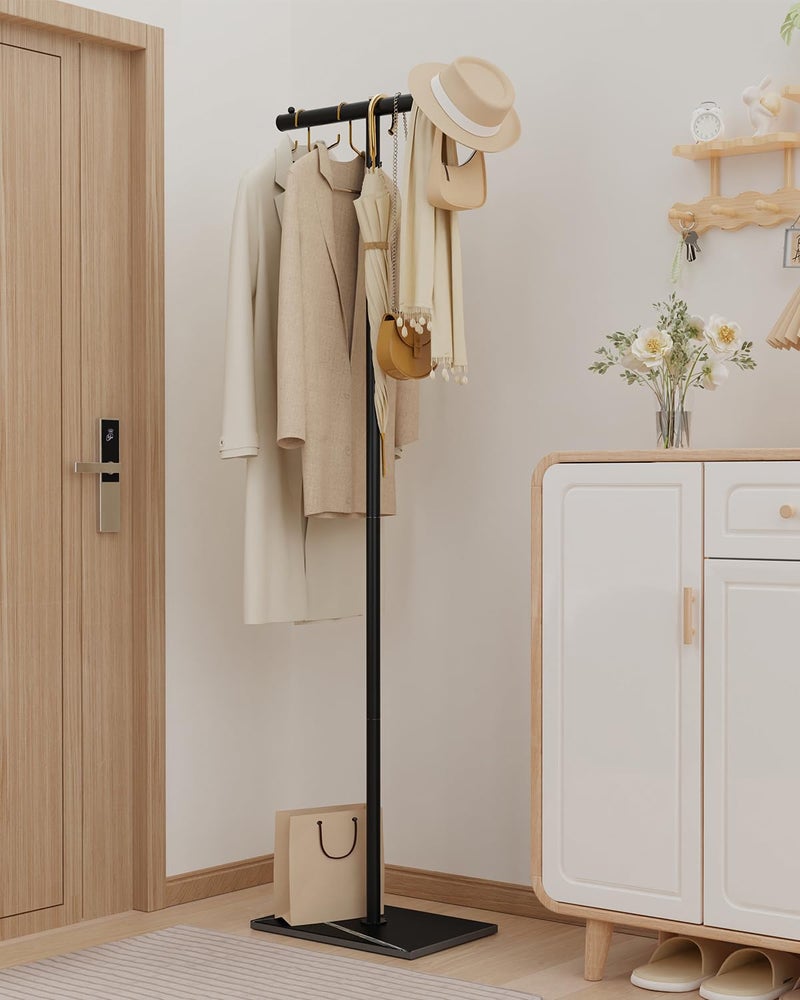OUTBROS T-shaped Coat Rack Freestanding, Modern Clothes Rack with Rock Slab Base, Heavy-duty Metal Coat Hanging Rack for Boutiques, Hallway, Entryway, 68.9 Inches High, Black - Image 2