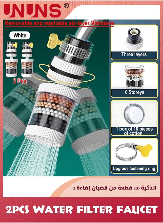 UNUNS - 2PCS Water Filter Faucet,Water Filter Visible Filtering Effect 6-fold Filtration,Kitchen Bathroom Universal Swivel Sink Filter With 10pcs Filter Cotton,Detachable For Cleaning And Reuse - Image 1