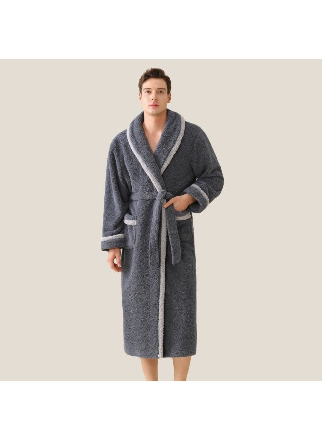 إسكدنيا جنس واحد الشتاء طويل سميكة اللباس الليلي اللباس المخملي بيجاما مع حزام رمادي داكن - Image 2