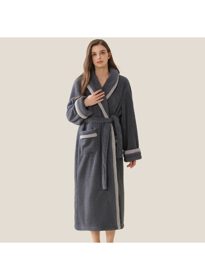 إسكدنيا جنس واحد الشتاء طويل سميكة اللباس الليلي اللباس المخملي بيجاما مع حزام رمادي داكن - Image 1