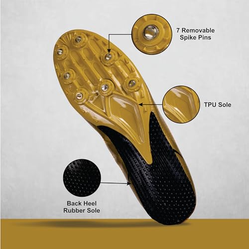 Nivia Spirit Running Spikes Track & Field Shoes for Men/Golden (Size-UK03) - Image 4