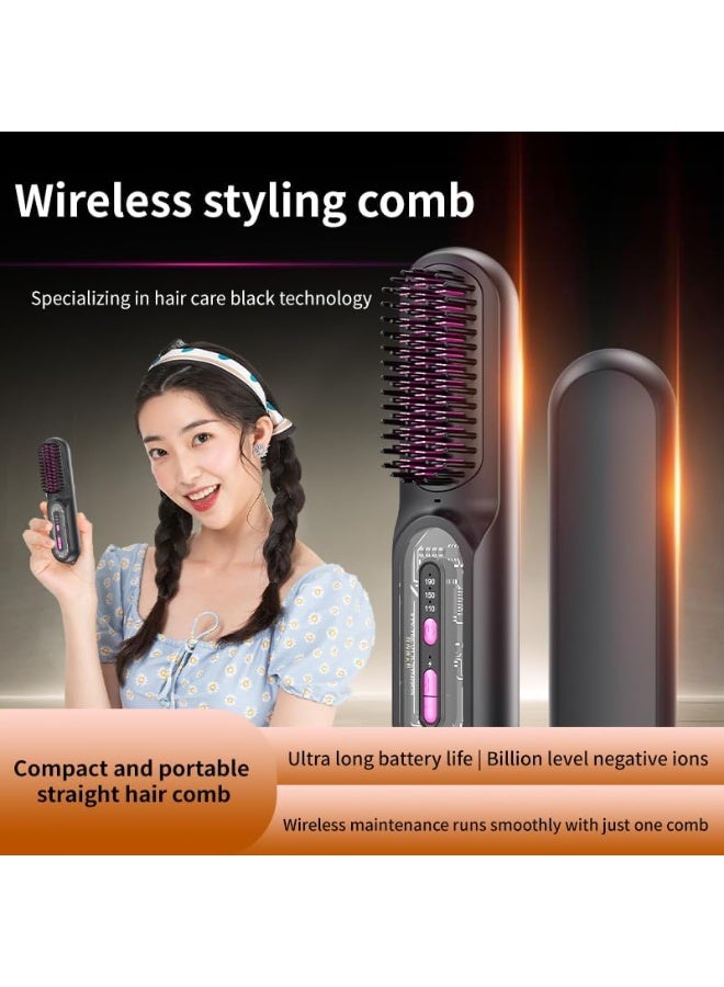 Rechargeable Hair Straightener Brush, 9600mAh Cordless, 3 Temperature Settings, Negative Ion Technology, Fast Heating, 90 Minutes Runtime, Portable - Image 3