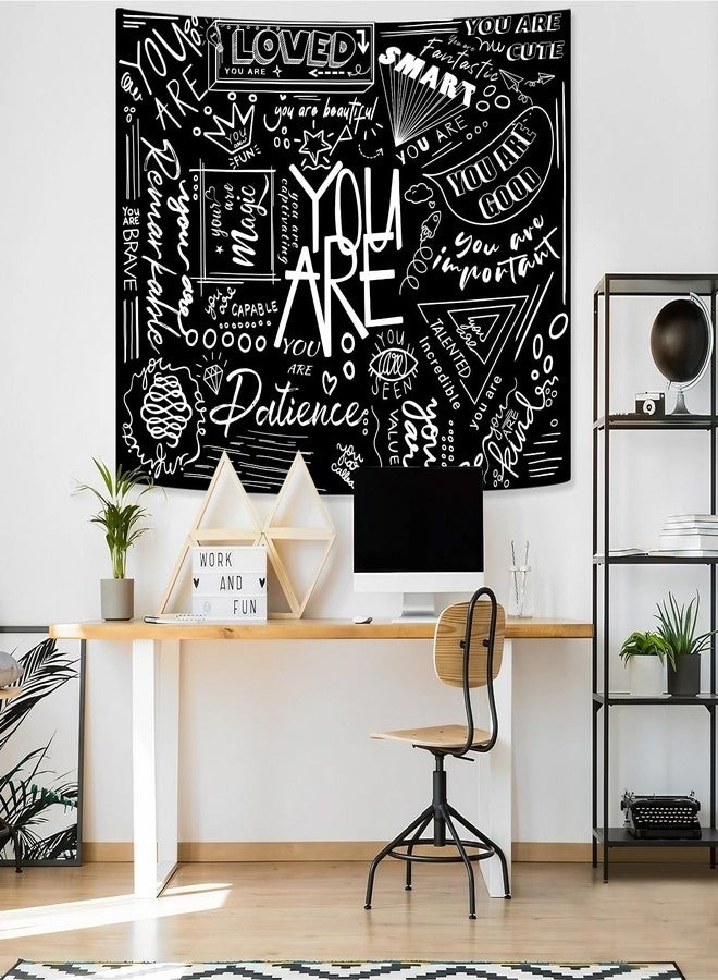 Fungarth Quote You Are Tapestry Black and White Classroom Kids Tapestries Wall Hanging Inspirational Positive Saying Aesthetic Tapestry for Bedroom Living Room Dorm (Black, 48" x 36") - Image 3