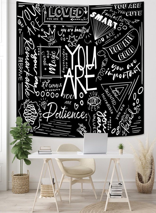 Fungarth Quote You Are Tapestry Black and White Classroom Kids Tapestries Wall Hanging Inspirational Positive Saying Aesthetic Tapestry for Bedroom Living Room Dorm (Black, 48" x 36") - Image 2