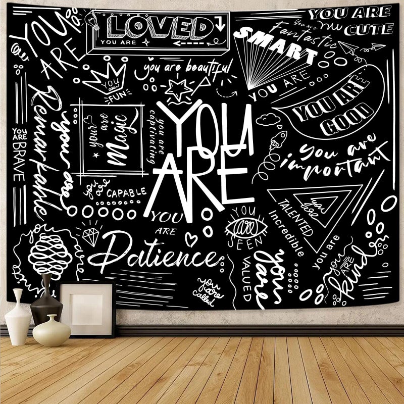 Fungarth Quote You Are Tapestry Black and White Classroom Kids Tapestries Wall Hanging Inspirational Positive Saying Aesthetic Tapestry for Bedroom Living Room Dorm (Black, 48" x 36") - Image 1