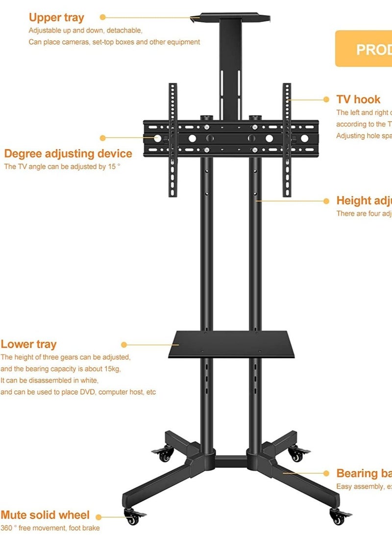 Mobile TV Carts Floor Stand For 32-65 Inch, TV Mount Stands,Height Adjustable TV Stand Shelf and Tray, Heavy Rolling Locking Wheels,For Most LED LCD 4K Screen TV VESA 600x400mm - Image 3