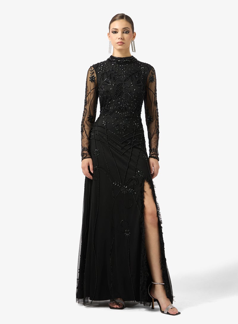 Amelia Rose Embellshed high neck side slit dress - Image 1