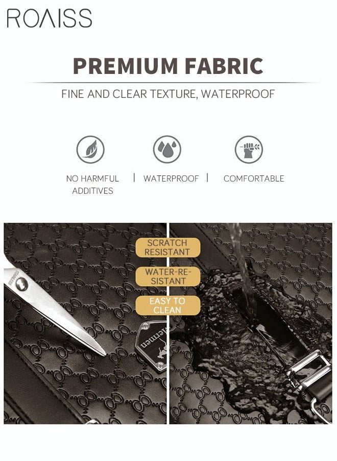 roaiss - Classic Briefcase Textured Leather Laptop Messenger Bag for Men Travel Business Leather Lawyers Briefcase Shoulder Laptop Slim Bags Brown - Image 1