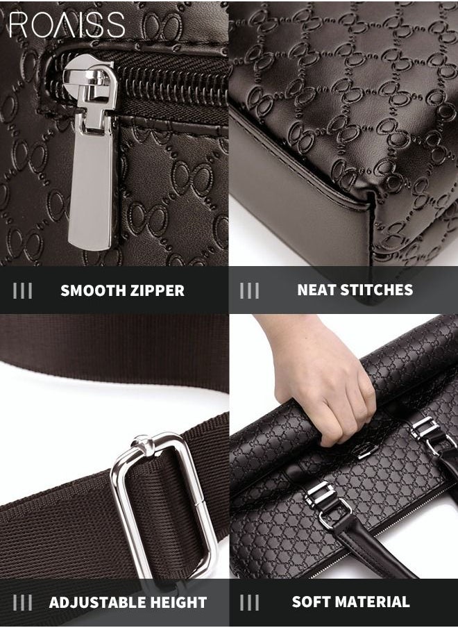 roaiss - Classic Briefcase Textured Leather Laptop Messenger Bag for Men Travel Business Leather Lawyers Briefcase Shoulder Laptop Slim Bags Brown - Image 1