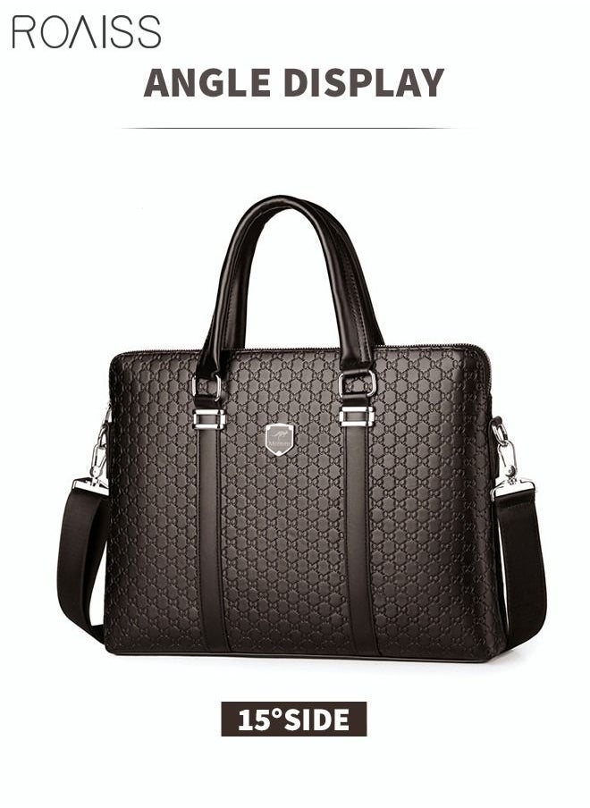 roaiss - Classic Briefcase Textured Leather Laptop Messenger Bag for Men Travel Business Leather Lawyers Briefcase Shoulder Laptop Slim Bags Brown - Image 1