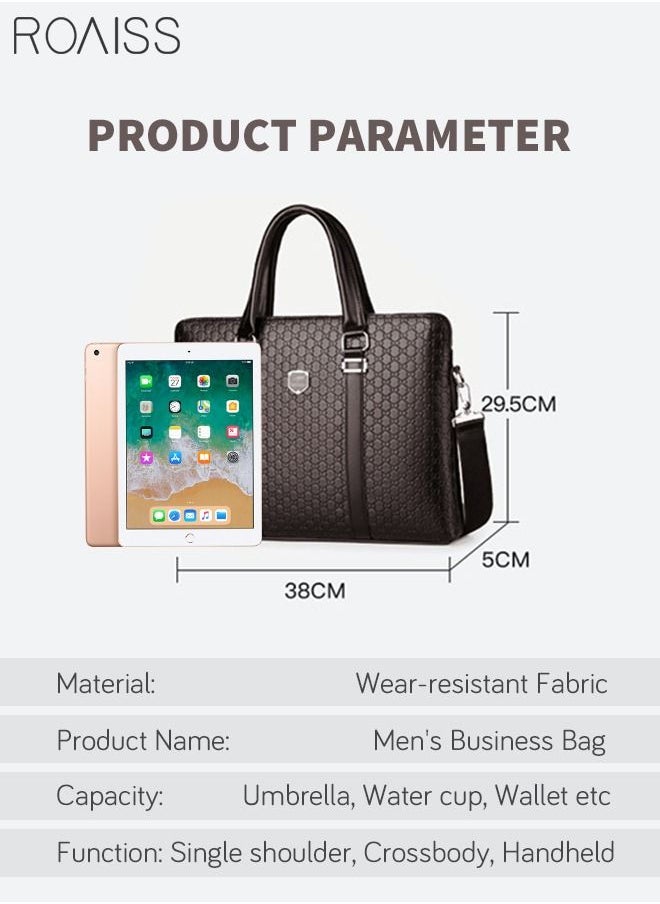 roaiss - Classic Briefcase Textured Leather Laptop Messenger Bag for Men Travel Business Leather Lawyers Briefcase Shoulder Laptop Slim Bags Brown - Image 1