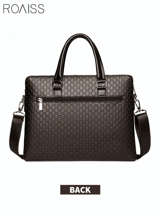 roaiss - Classic Briefcase Textured Leather Laptop Messenger Bag for Men Travel Business Leather Lawyers Briefcase Shoulder Laptop Slim Bags Brown - Image 1