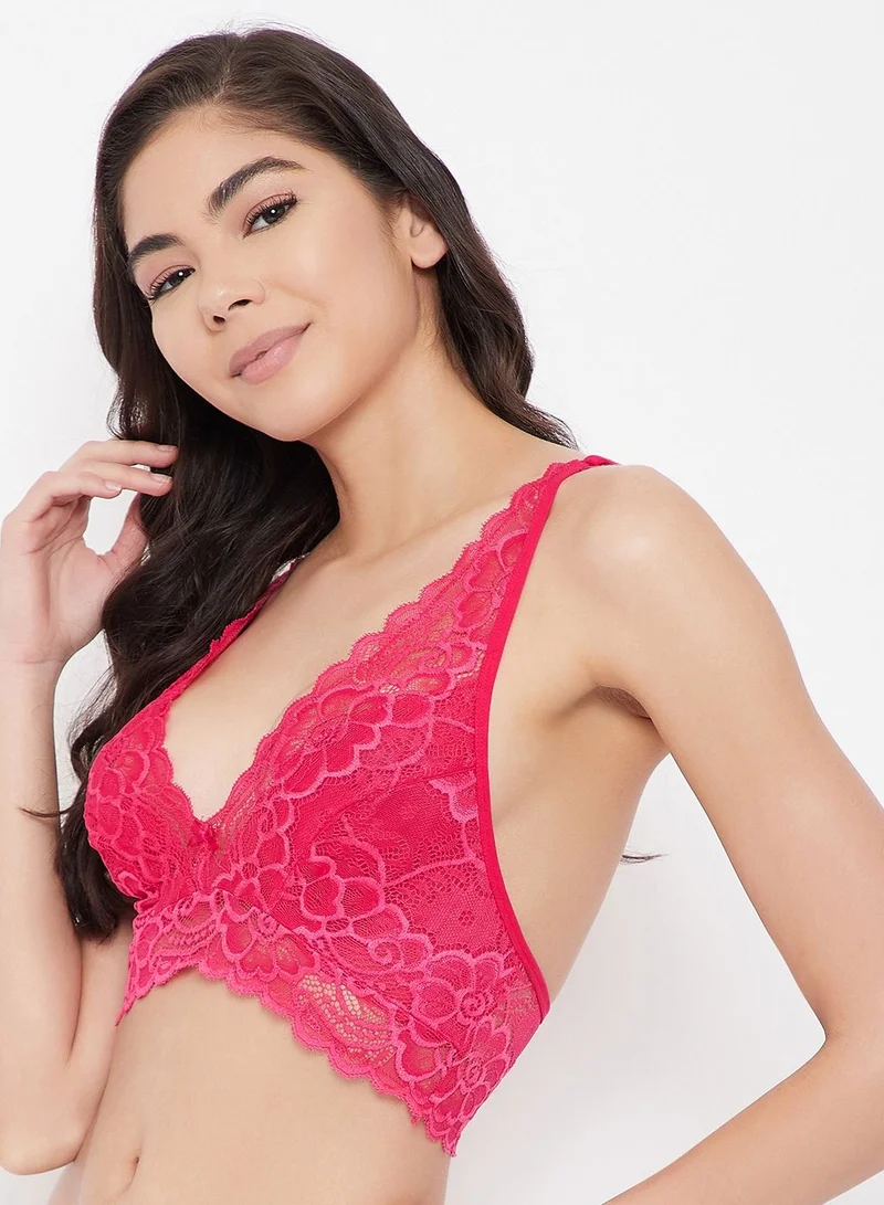 كلوفيا Clovia Non-Padded Non-Wired Demi Cup Racerback Bralette in Dark Pink - Lace