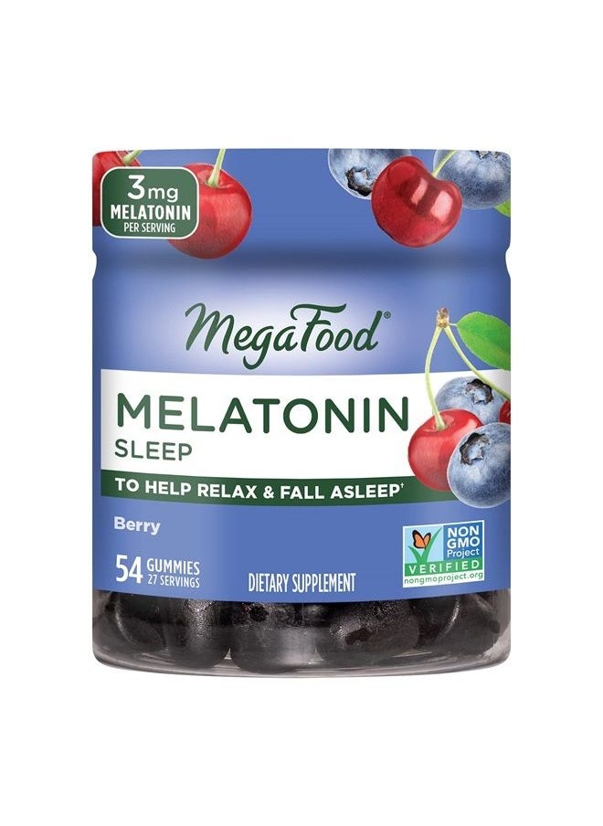 MegaFood Melatonin Sleep Gummies - 3mg Melatonin per serving to help Relax & Fall Asleep - Berry Flavor, NonGMO, Certified Vegan - 54 Gummies (27 Servings)  - Image 1