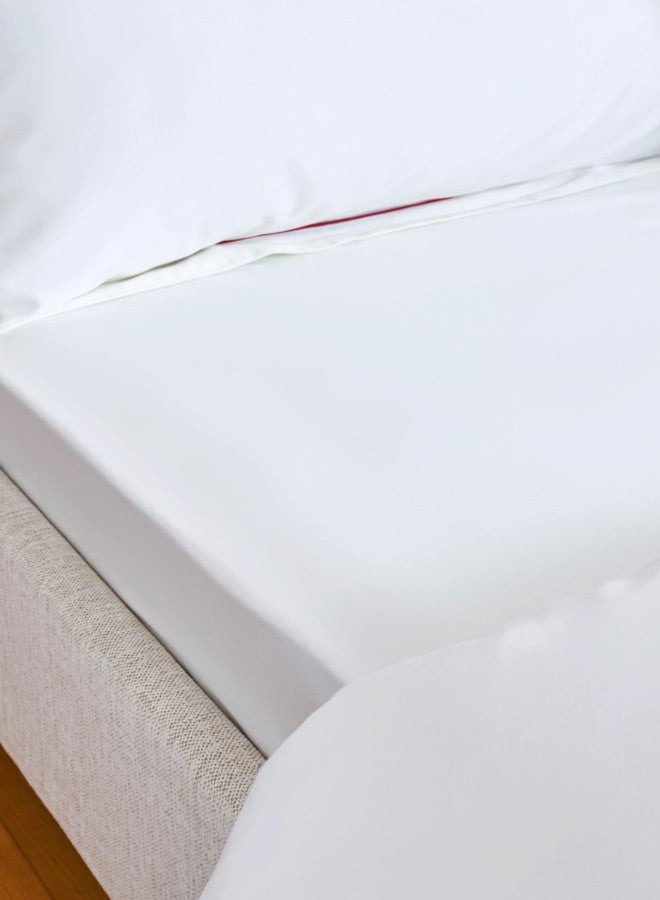 Christy Premium Sateen Queen Fitted Sheet | 100% Cotton | 500 Thread Count | Timeless Design | Super Soft and Silky Finish | White - Image 2