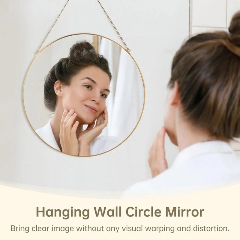 HOME ELEMENTS Wall Hanging Round Mirror with Chain, Scratchproof Silver Mirror, Circle Golden Metal Frame Mirror for Aesthetic Room Decor, Bathroom, Bedroom, Living Room, Entryway (35x46cm) - Image 2