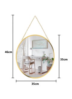 Home Elements HOME ELEMENTS Wall Hanging Round Mirror with Chain, Scratchproof Silver Mirror, Circle Golden Metal Frame Mirror for Aesthetic Room Decor, Bathroom, Bedroom, Living Room, Entryway (35x46cm)  - Image 4