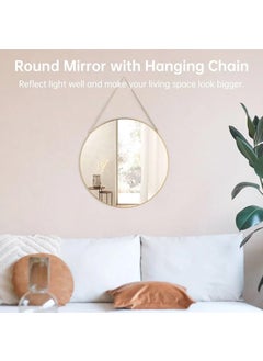 Home Elements HOME ELEMENTS Wall Hanging Round Mirror with Chain, Scratchproof Silver Mirror, Circle Golden Metal Frame Mirror for Aesthetic Room Decor, Bathroom, Bedroom, Living Room, Entryway (35x46cm)  - Image 3