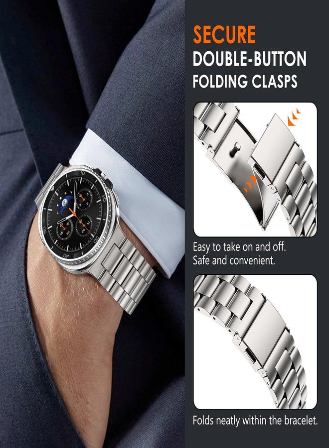 WINGLE أساور الفولاذ المقاوم للصدأ WINGLE لساعات جالاكسي ووتش 8، سوار سامسونج جالاكسي ووتش 8 كلاسيك 46 مم 44 مم 40 مم للرجال، حزام معدني أنيق وعصري للأعمال، سوار جالاكسي ووتش 8/8 كلاسيك، تيتانيوم - Image 5