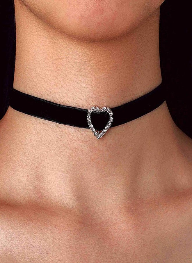 ACEDRE Black Choker Necklace Heart With Crystal Necklace Chains Adjustable Necklaces Jewelry Accessory for Women (Heart Shape) - Image 1
