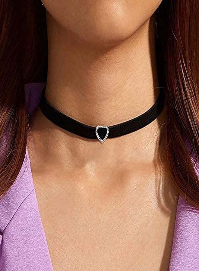 ACEDRE Black Choker Necklace Heart With Crystal Necklace Chains Adjustable Necklaces Jewelry Accessory for Women (Heart Shape) - Image 3
