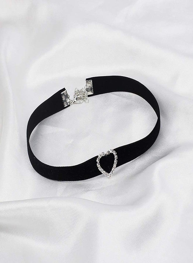 ACEDRE Black Choker Necklace Heart With Crystal Necklace Chains Adjustable Necklaces Jewelry Accessory for Women (Heart Shape) - Image 2