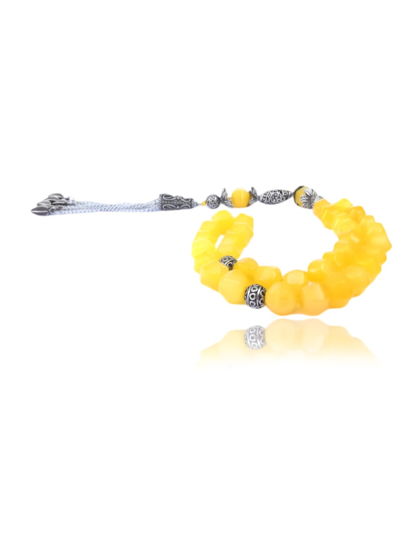 JADWAR - Men's Onyx Rosary, Striking Yellow Color - Set with high quality rope that is strong and durable to secure the beads effectively. - Image 1