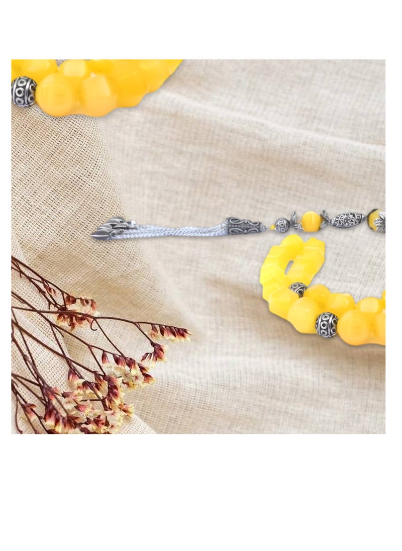 JADWAR - Men's Onyx Rosary, Striking Yellow Color - Set with high quality rope that is strong and durable to secure the beads effectively. - Image 1