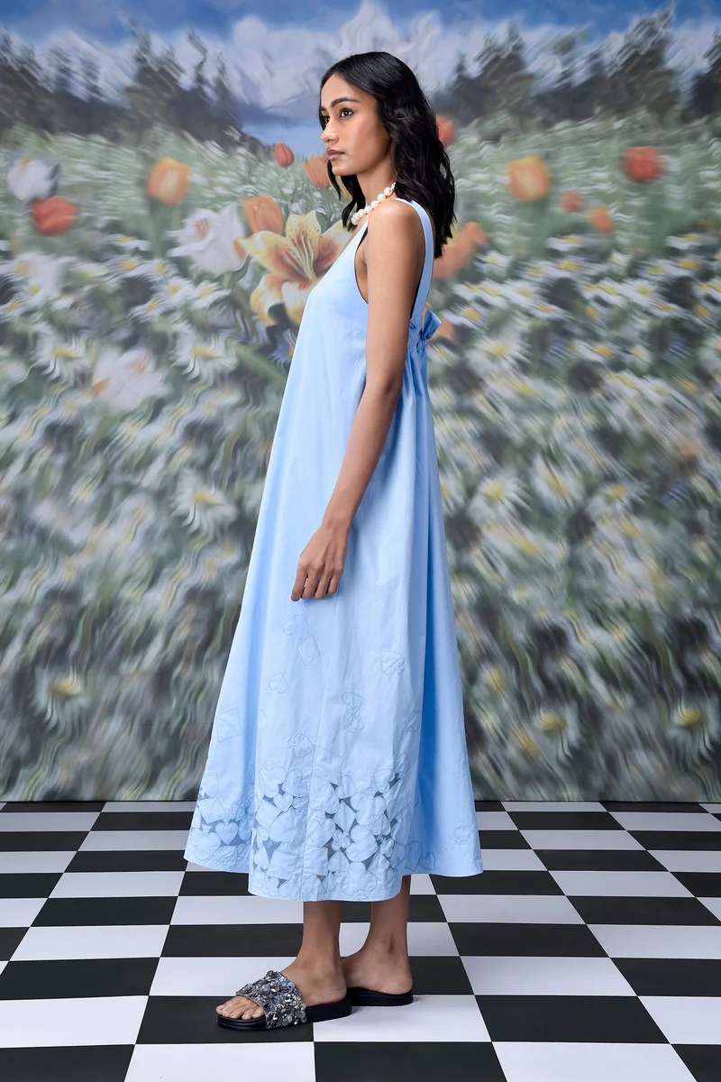 Genes Lecoanet Hemant Playing Card Maxi A-Line Dress- Light Blue