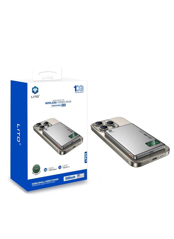 ليتو Lito LP09 Thin Mini Portable Smart Charger High Quality MagSafe 3 in 1 Power Bank 5000 MAH  - Image 2