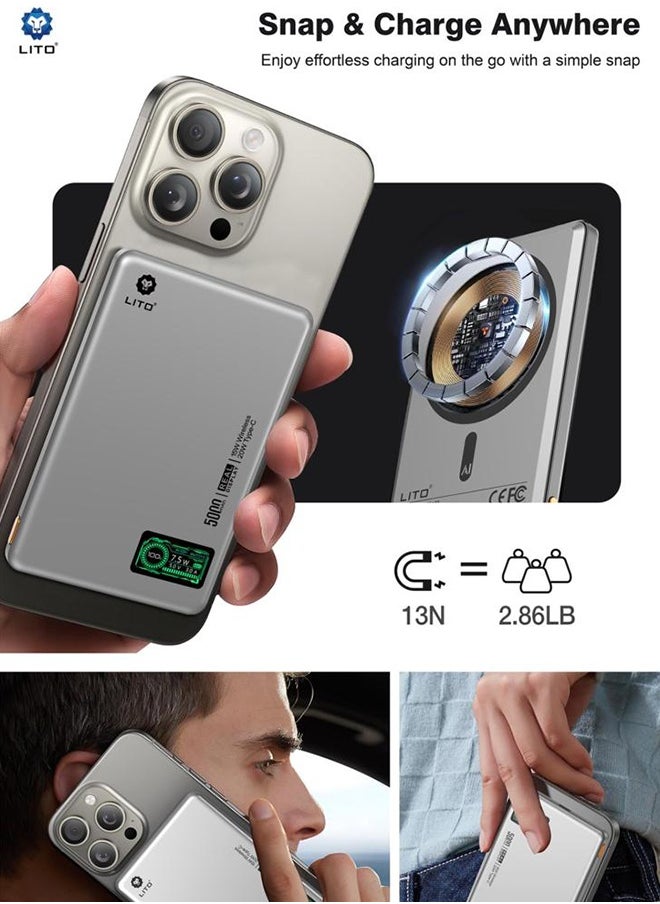 ليتو Lito LP09 Thin Mini Portable Smart Charger High Quality MagSafe 3 in 1 Power Bank 5000 MAH  - Image 1