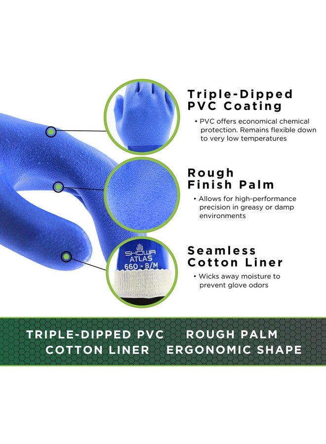 SHOWA SHOWA Atlas 660 Triple-Dipped PVC Coated Chemical Resistant Safety Glove with Cotton Liner, 12" Length, Large (12 Pair)  - Image 2