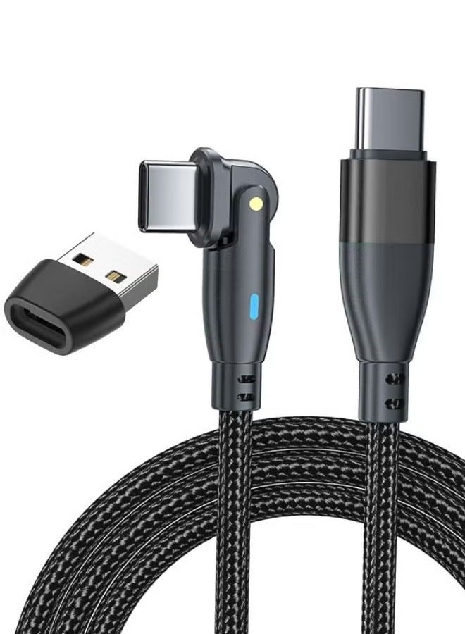 Coconut USB C to USB C Fast Charging Cable 60W 2 Meters with USB A Adapter, 20V/3A 180° Rotating Fast Charge Cable, Nylon Braided Fast Charging Cord Type C Compatible with MacBook Pro Air, iPad Pro, Samsung - Image 1